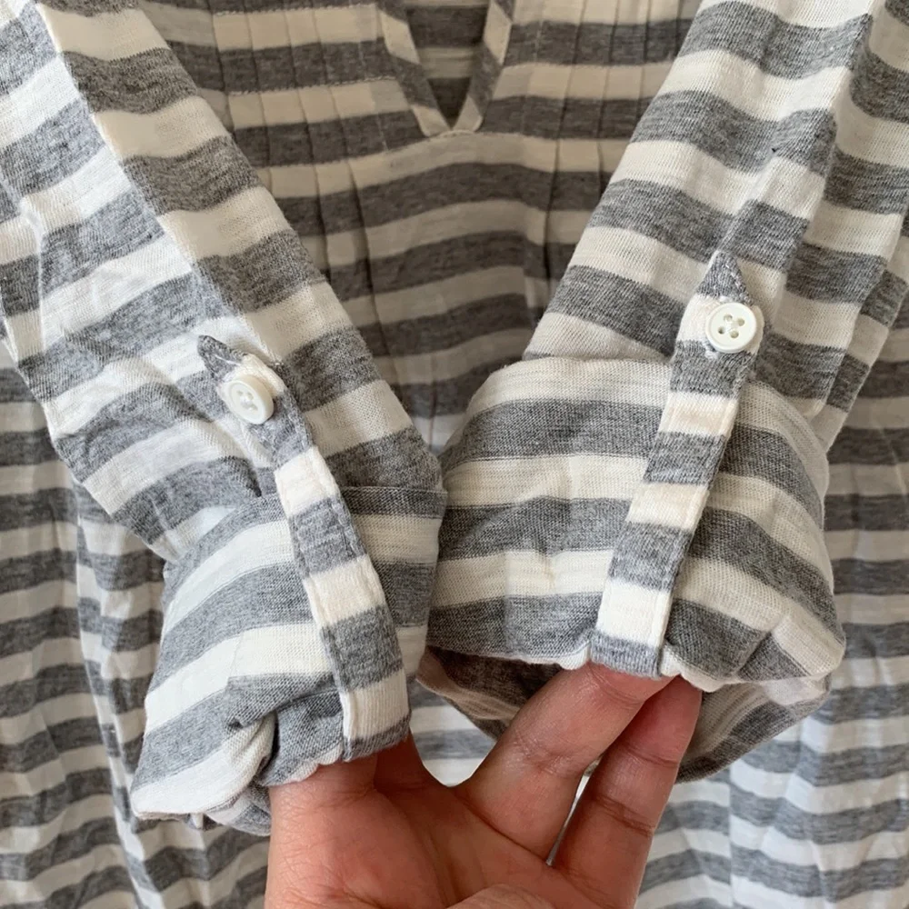 NWT LOFT 100% Cotton Stripe Deep V-Neck Long Sleeves Tunic Top Size Large - Picture 5 of 12